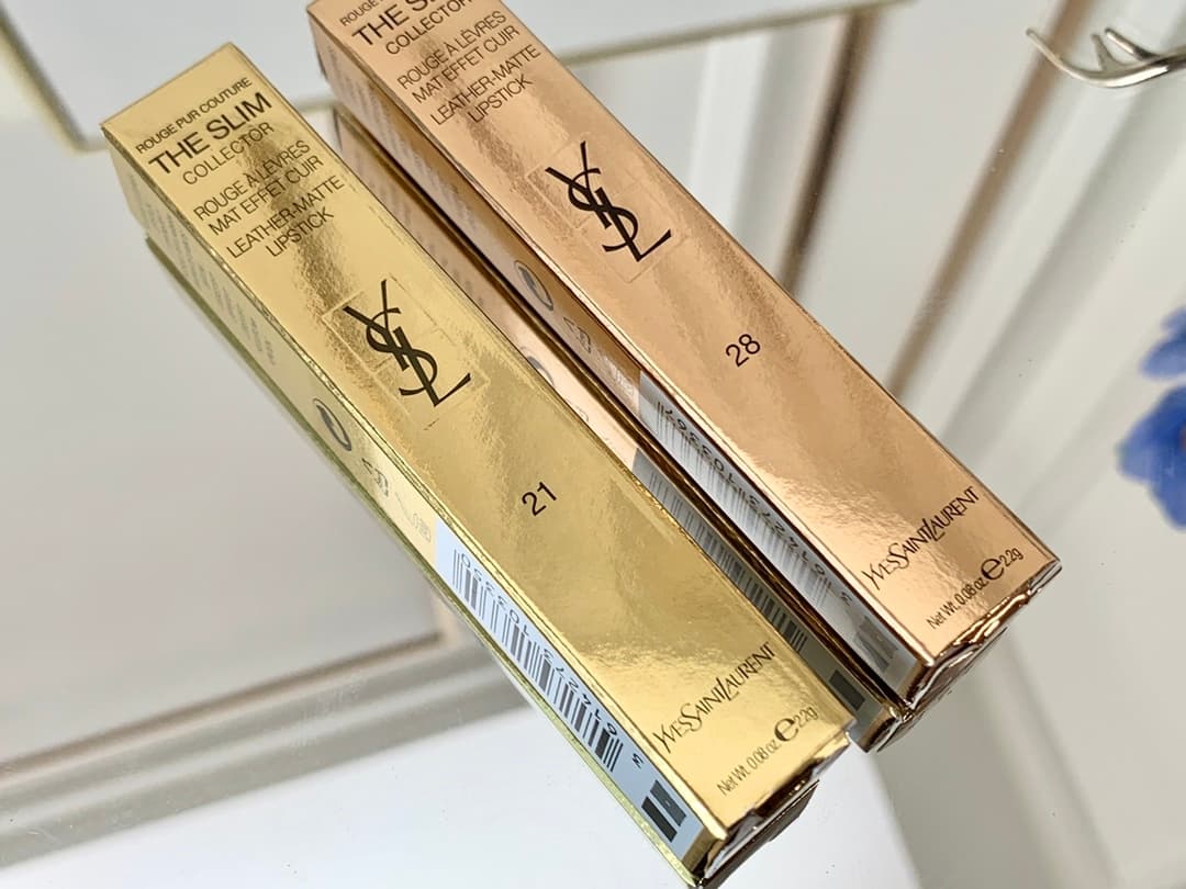 Counter quality YSL limited edition crocodile pattern small gold bar lipstick. Color number in stock: 21-28-110-114-119-120